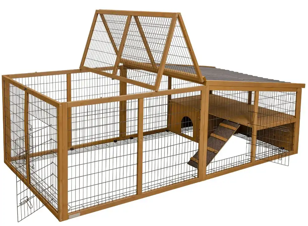 Kaninhage i trä med rymningskant-plasttak-krypin XXXL 220 cm Kampanj